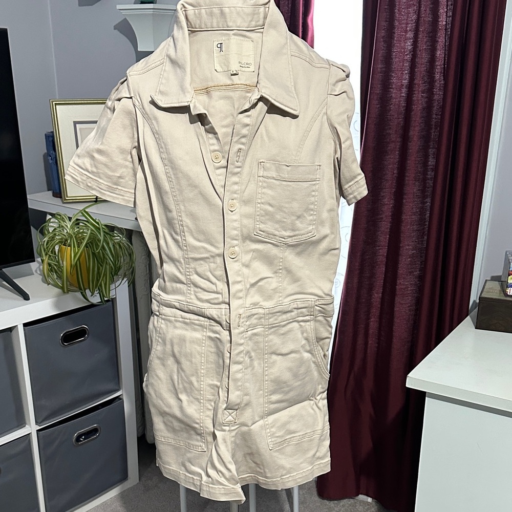 Anthropologie Pilcro Cream Short-Sleeve Utility Romper